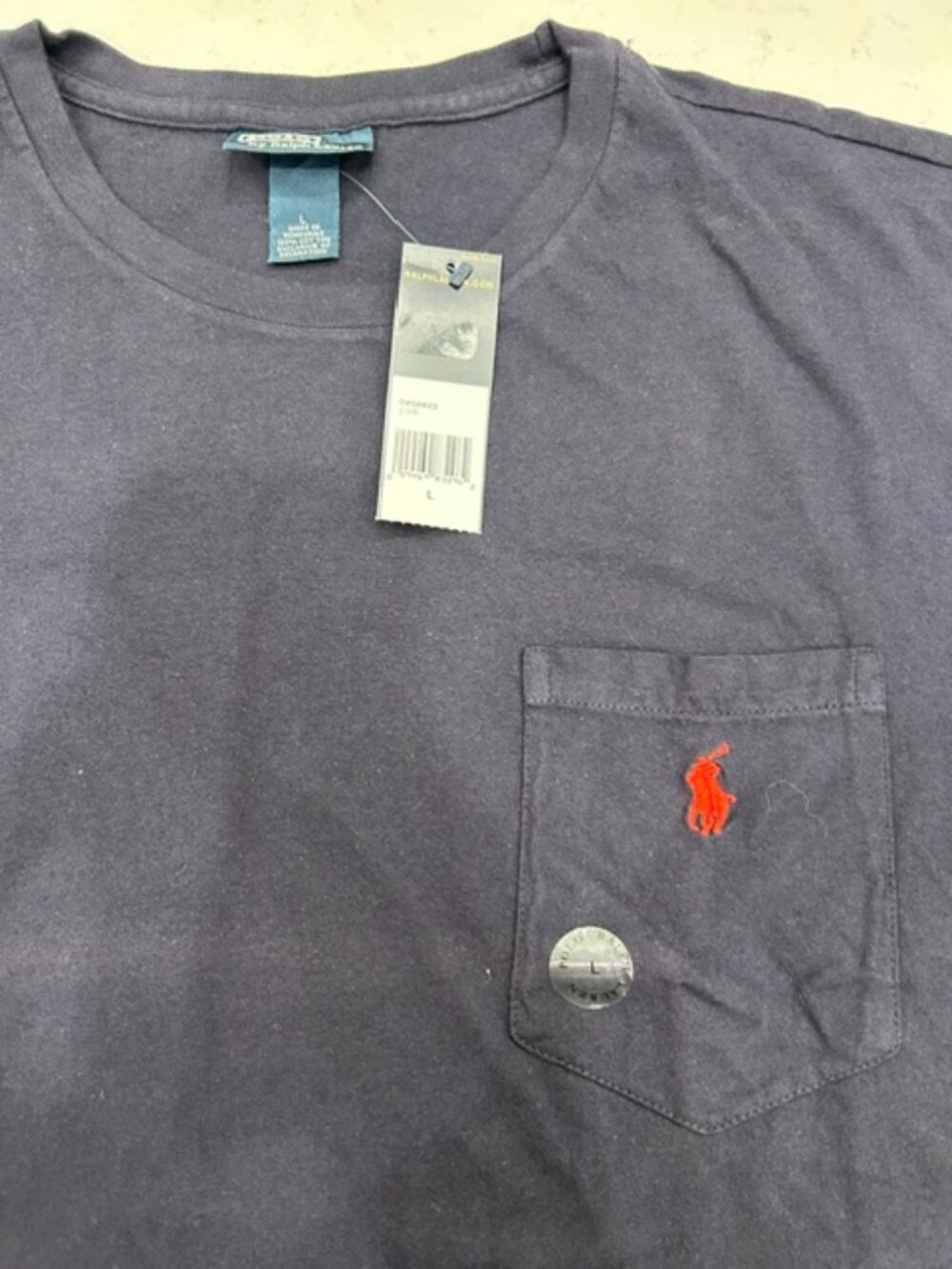 NWT Polo Ralph Lauren Pocket Tee Men's Large Navy Red Pony Cotton Shirt